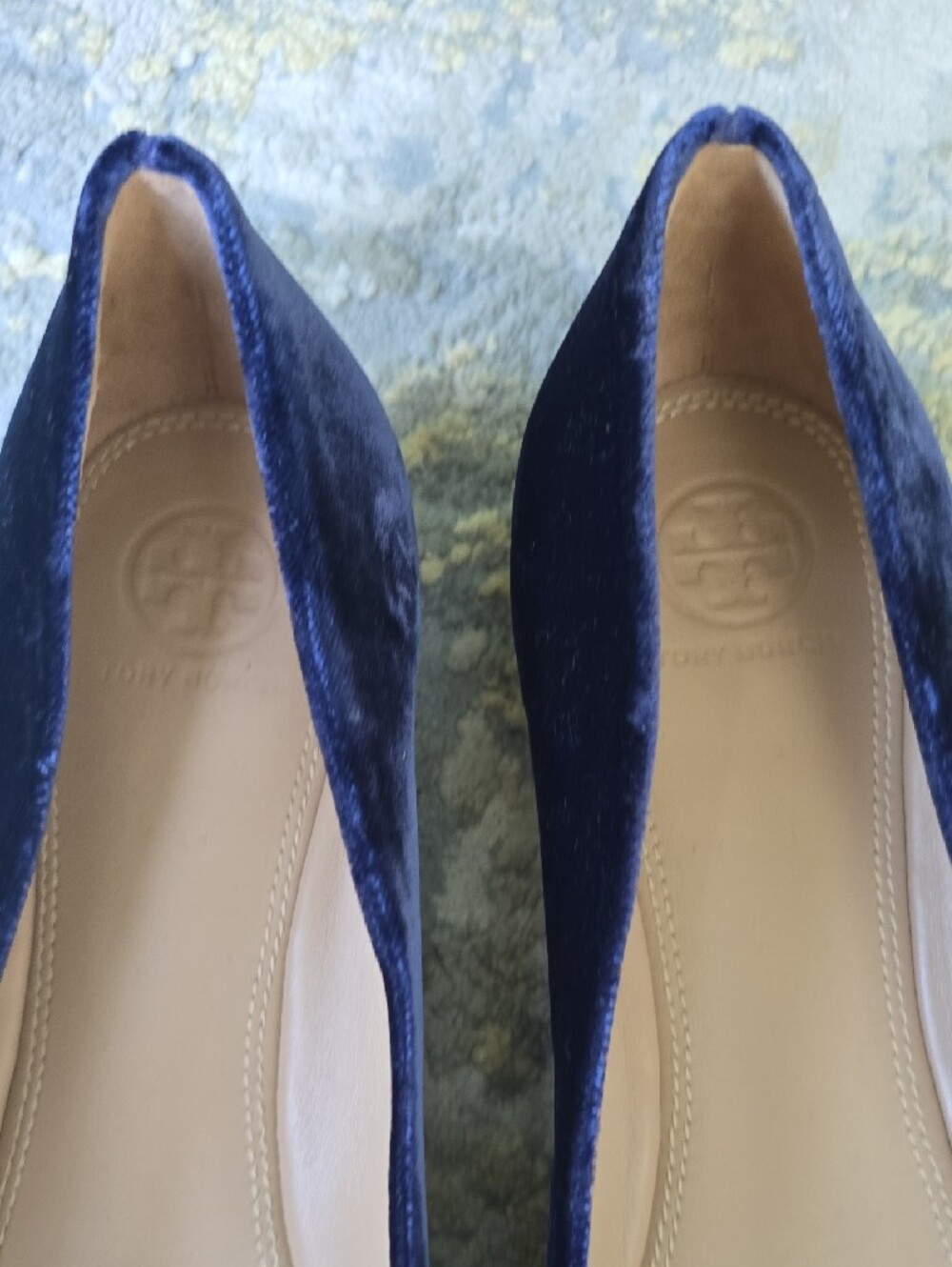 Tory Burch Chelsea Cap-Toe Ballet Flats in Royal Navy Velvet Size 9.5 - Picture 3 of 12